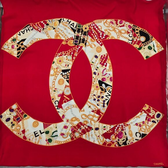 Chanel Double C Red Silk Scarf - Picture 1 of 15